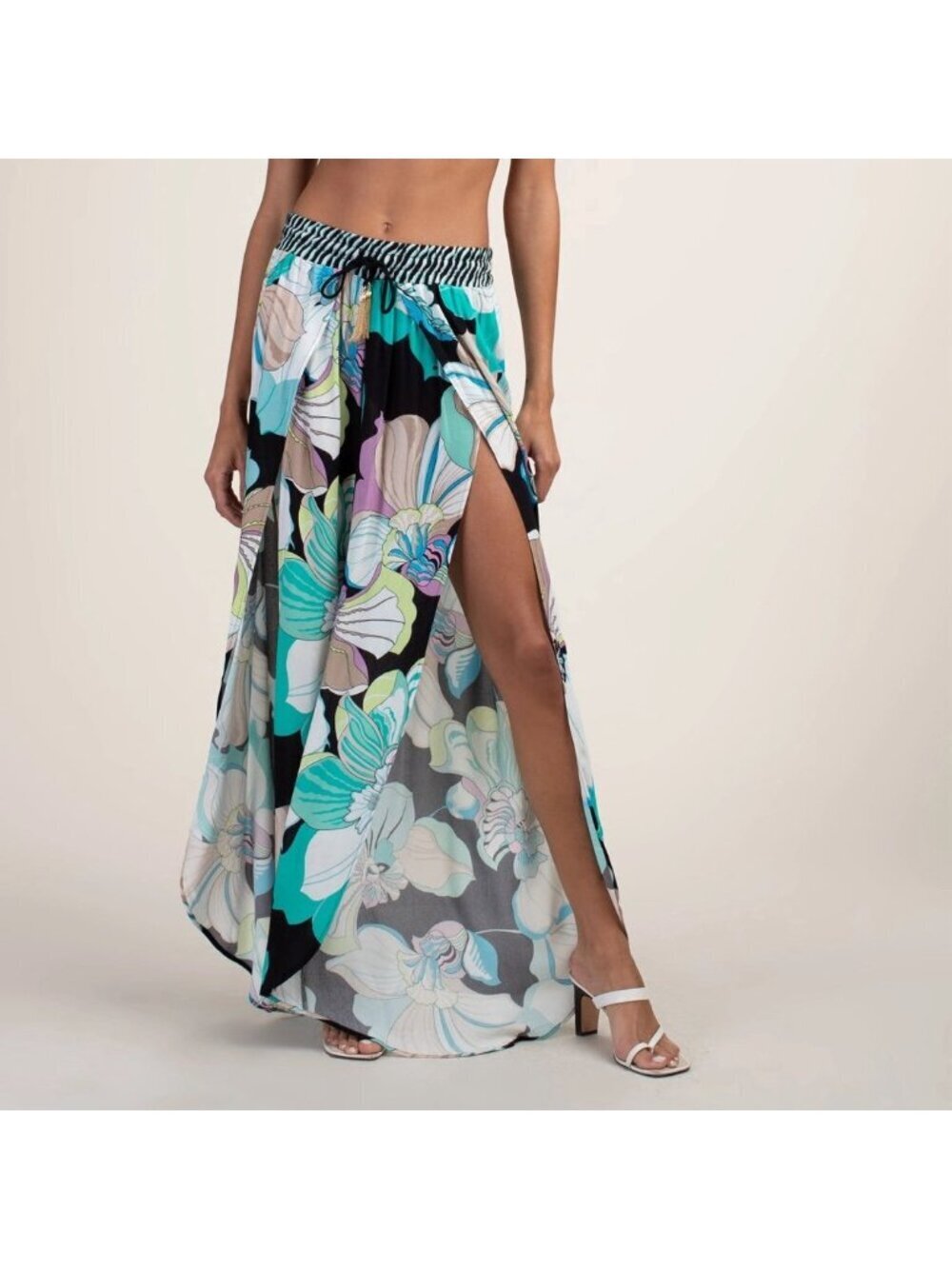 NWT Trina Turk Sinatra Flora split-leg swim cover-up palazzo pant
